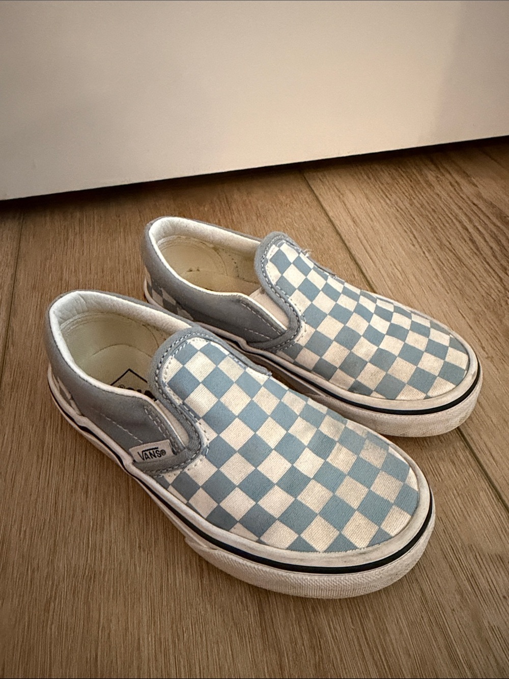 Vans Kids Slip-On Checkerboard Sneakers - Light Blue & White